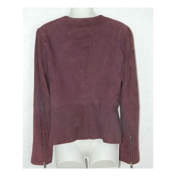 Saks‎ Fifth Avenue Jacket Size 8 Burgundy Suede Moto Ruffle - Picture 2 of 8